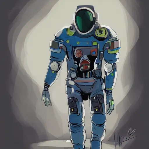 Prompt: concept art, stylized, comic book illustration, human character, space suit, trending on artstation