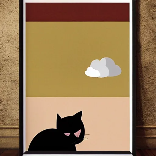 Prompt: a Bauhaus poster of a cat watching a mushrooom cloud in the distance, award-winning