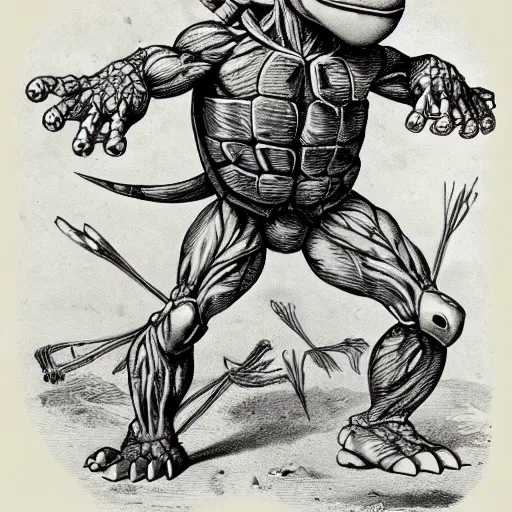 Image similar to teenage mutant ninja turtle anatomy by ernst haeckel, masterpiece, vivid, very detailed