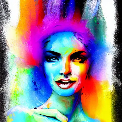 Image similar to A speed painting of a woman, vivid colours