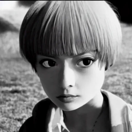 Image similar to a film still of Tooru, from jojolion, with oval hair in Lost Highway(1977)