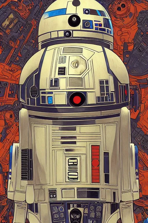 Image similar to star wars droid, Jen Bartel, Dan Mumford, Satoshi Kon, oil on canvas, intricate, 8k highly professionally detailed, HDR, CG Society