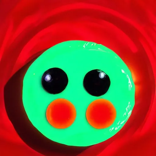 Image similar to a red eyed cat made entirely of jello, glowing eyes