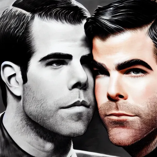 Image similar to ZACHARY QUINTO KISSING CHRIS PINE + TUMBLR PAINTING