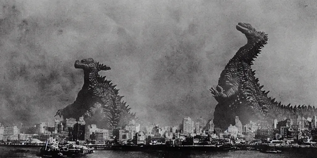 Prompt: “Godzilla attacking New York, 1900’s photo”