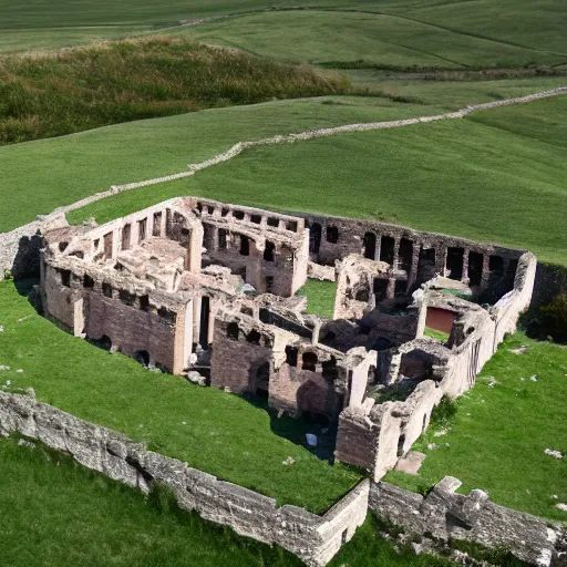 Image similar to a drone photo of a perfect Roman Villa in Roman England in 350 AD