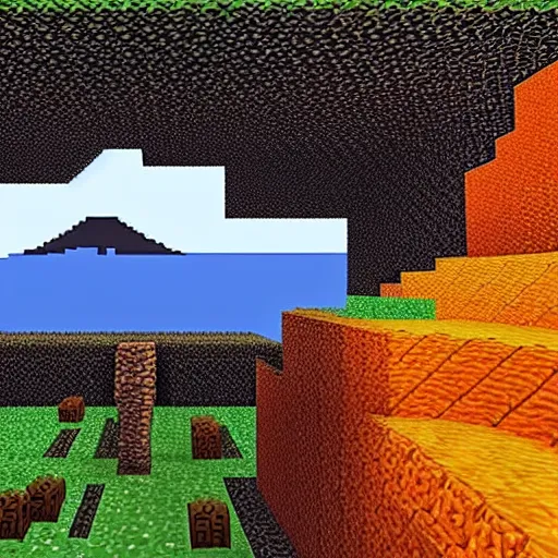 Prompt: mt fuji in japan recreated in minecraft, video game art, highly detailed, sharp focus