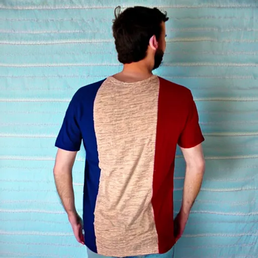 Prompt: a men's henley tshirt, with patchwork color fashion from the 8 0 s