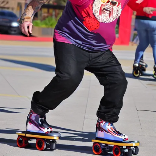 Prompt: guy fieri rollerblading at target