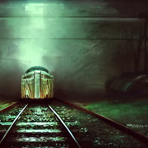 Prompt: abandoned train artstation cinematic detailed concept art volumetric light sharp coherent cgsociety symmetric perfect well balanced shadows lotr technogoddess