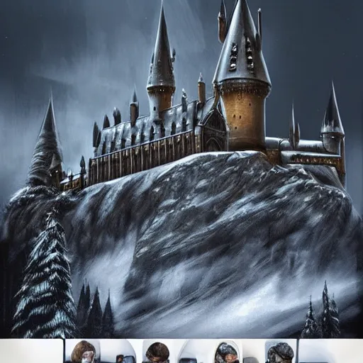 Image similar to epic digital matte paining of hogwarts by jama jurabaev ( and denis villeneuve ), extremely detailed, artstation