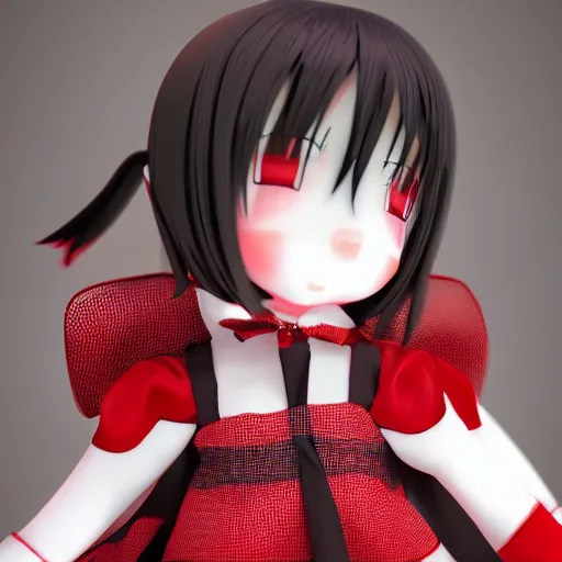 Image similar to cute fumo plush of a girl who traded her soul for her beauty, black and red and white, vray