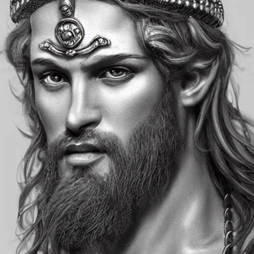 Image similar to portrait of a radiant greek mythology god, jewelry, crown, confident, handsome, dramatic lighting, detailed, very realistic, trending on Artstation, Cgsociety