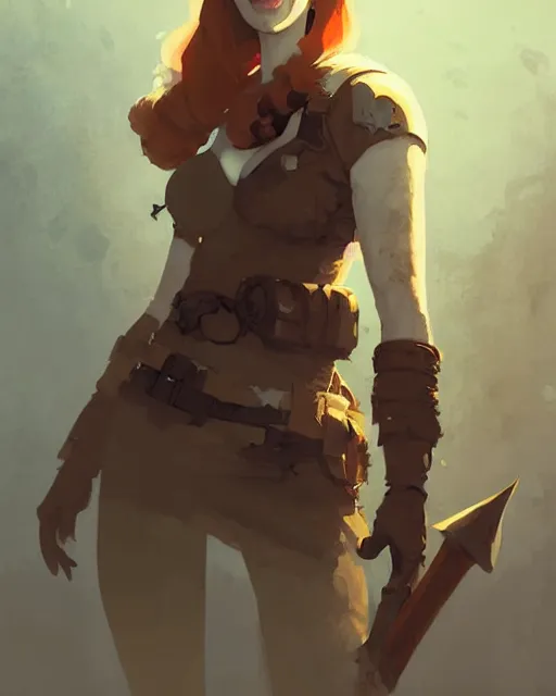 Prompt: hyper - realistic portrait of deborah ann woll as a adventurer by atey ghailan, by greg rutkowski, by greg tocchini, by james gilleard, by joe fenton, by kaethe butcher, dynamic lighting, gradient light yellow, brown, blonde cream and white color scheme, grunge aesthetic