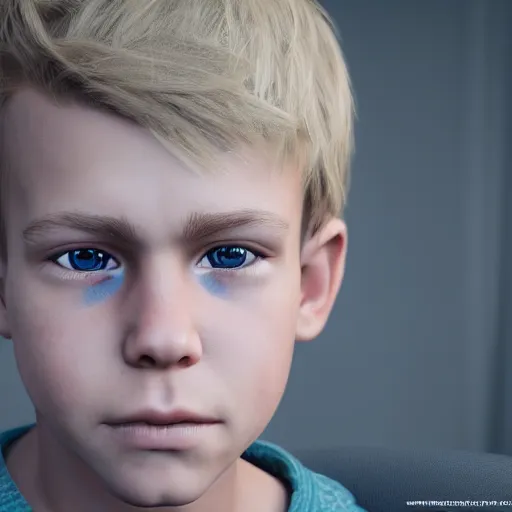 Image similar to a detailed portrait of boy with blonde hair and blue eyes, unreal engine 5 rendered, incredibly highly detailed and realistic, 8 k, sharp focus, studio quality