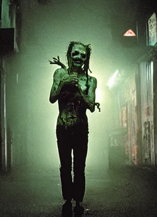 Prompt: cinestill night portrait of a zombie walking on the street horror practical fx by david cronenberg