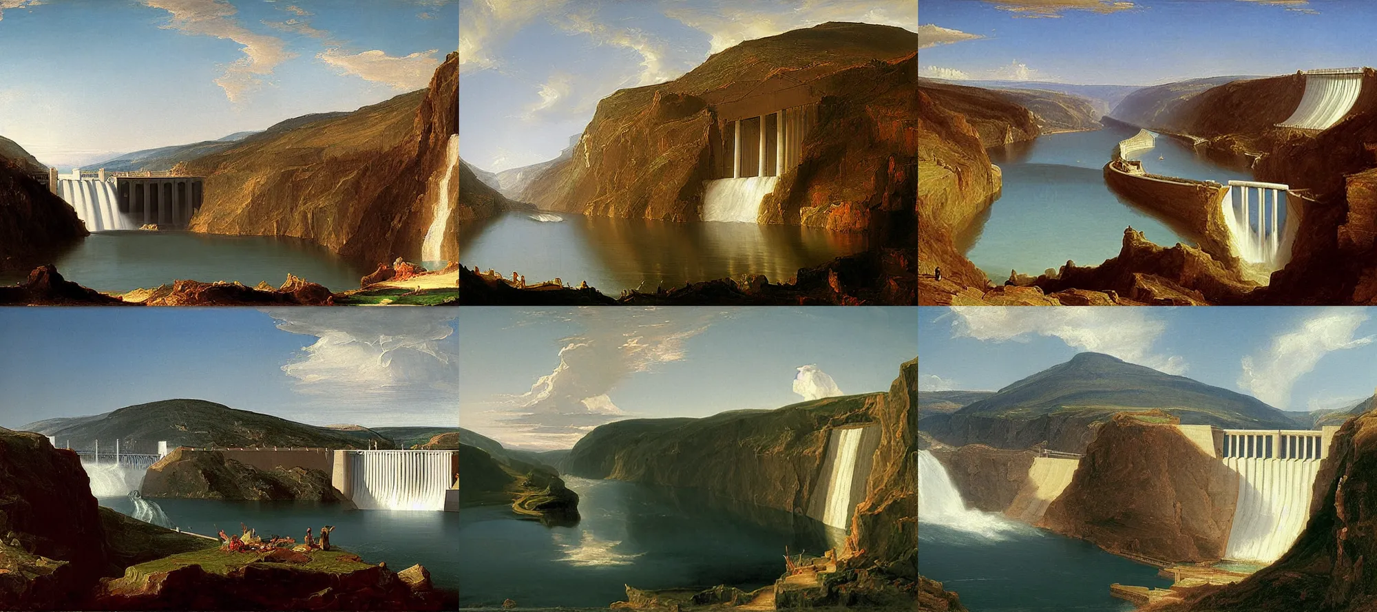 Prompt: grand coulee dam, painting by thomas cole