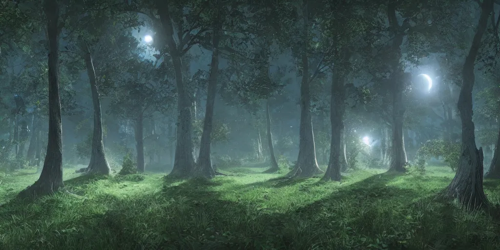 Image similar to a moonlit clearing in the woods, gridless tabletop roleplaying game, top - down perspective, beautiful, 8 k, high quality digital art