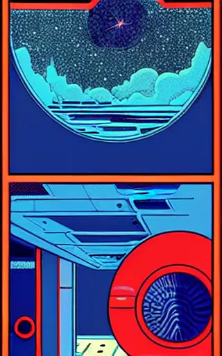 Image similar to a scifi illustration, hyper detailed external view of a lunar colony. cinematic wes anderson composition. flat colors, limited palette in FANTASTIC PLANET La planète sauvage animation by René Laloux