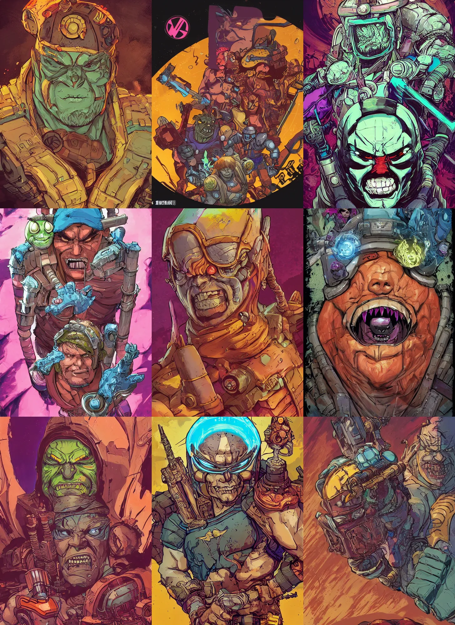Prompt: cell shaded centered macro head shot of he - man as borderlands 3 concept art, llustration, post grunge, concept art by josan gonzales and wlop, by james jean, victo ngai, david rubin, mike mignola, laurie greasley, highly detailed, sharp focus, alien, trending on artstation, hq, deviantart, art by artgem