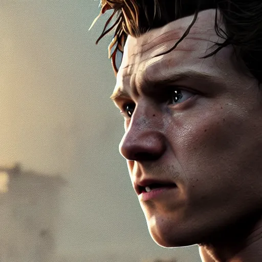 Prompt: close up shot of tom holland in assassins creed, fine detailed face, long hair, stunning 3 d render inspired art by greg rutkowski and xiang duan and thomas eakes, realistic, highly detailed attributes and atmosphere, dim volumetric cinematic lighting, 8 k octane detailed render, post - processing, masterpiece,