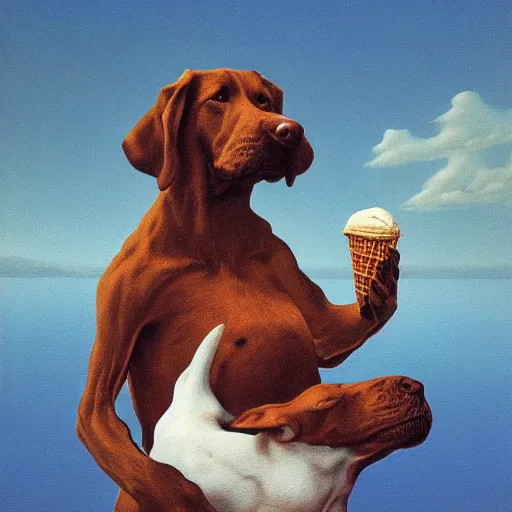 Prompt: dog holding an ice cream by zdzisław beksinski, high resolution, direct light,