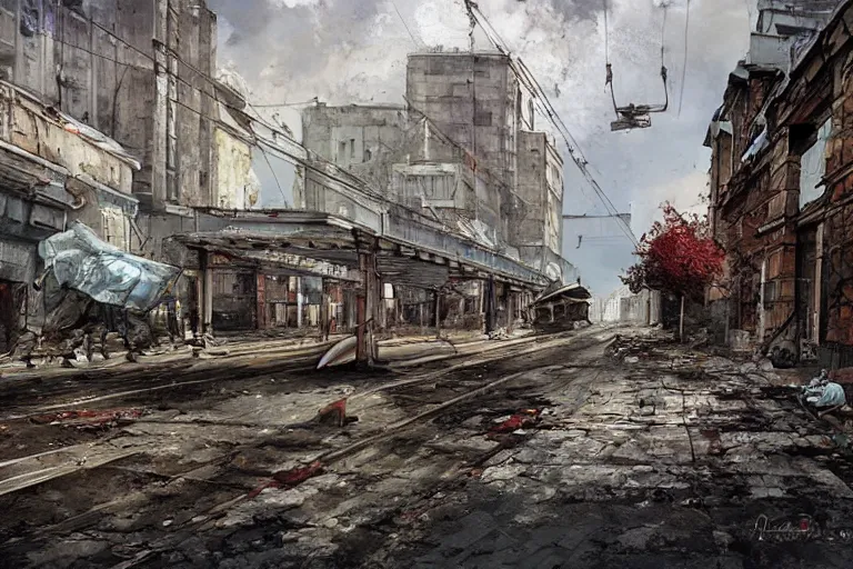 Image similar to derelict soviet, concept art, kyiv streen, ukrainian city, street cinematic clean art darek zabrocki, digital art,