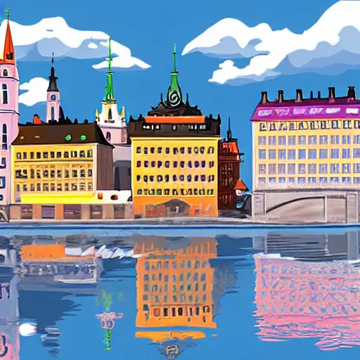 Image similar to stockholm, anime background art