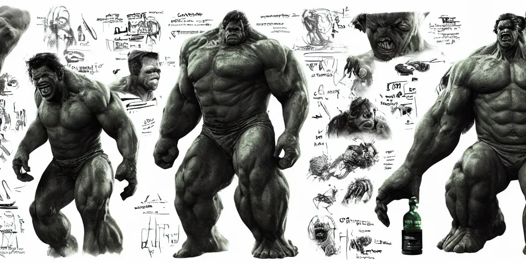 Image similar to mickey rourke as the hulk, character sheet, concept design, contrast, kim jung gi, greg rutkowski, zabrocki, karlkka, jayison devadas, trending on artstation, 8 k, ultra wide angle, pincushion lens effect