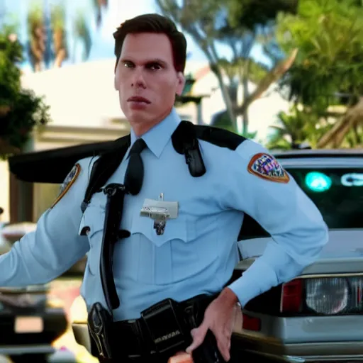 Image similar to Live Action Still of Jerma985 in Beverly Hills Cops, real life, hyperrealistic, ultra realistic, realistic, highly detailed, epic, HD quality, 8k resolution, body and headshot, film still