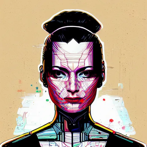 Image similar to a portrait of a female android, by Dan Mumford and Sandra Chevrier