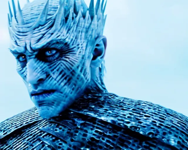 Image similar to clear ice block as night king in game of thrones, 4 k, epic, cinematic, focus, movie still, fantasy, extreme detail, atmospheric, dark colour, sharp focus