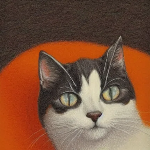 Prompt: a beautiful drawing of a calico cat, orange, black and white fur colors, by quint buchholz