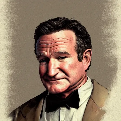 Image similar to Portrait of a Robin Williams in GTA V , art by Albert Bierstadt and James Gurney, highly detailed, digital painting, matte painting, concept art, illustration, oppressive lighting, trending on artstation, very detailed