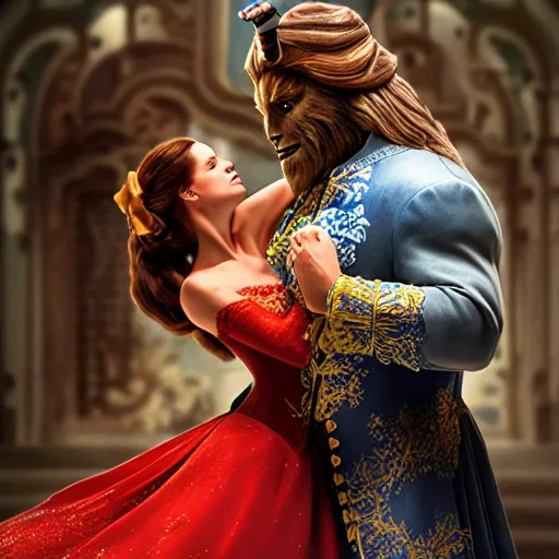 Image similar to beauty as the beast, beast as the beauty, soul swapping, fantasy, stylistic blur, color restoration