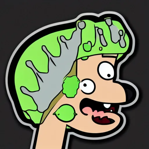 Image similar to a pickle-rick, svg sticker, vector art, wearing headphones, jamming to music