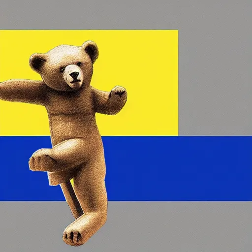 Prompt: Putin riding a bear with a Ukrainian flag