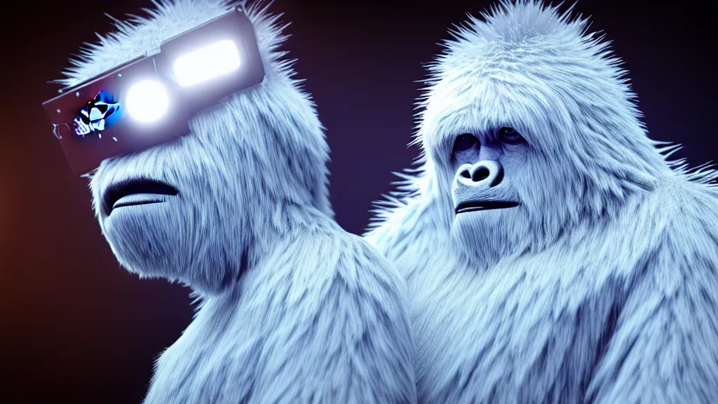 Prompt: a yeti in a scientist coat, 4 k, photorealistic, dramatic lighting