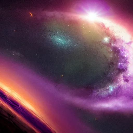 Prompt: a purple galaxy against the pitch black universe, matte painting, concept art, 4 k