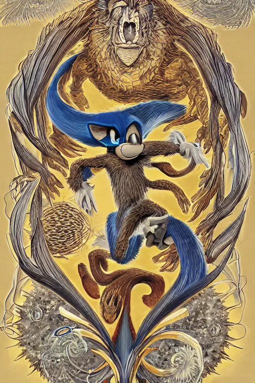 Image similar to Harry Potter Obama Sonic the Hedgehog 10, painted by Ernst Haeckel, 8K