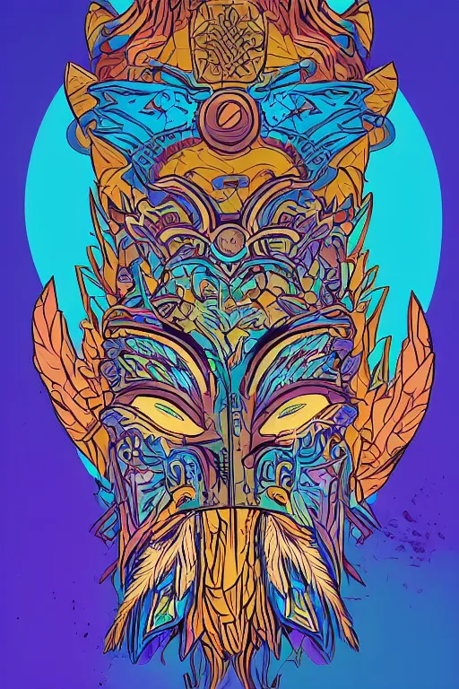 Image similar to animal mask totem roots flower tribal feather gemstone plant wood rock shaman vodoo video game vector cutout illustration vivid multicolor borderlands comics by josan gonzales and dan mumford radiating a glowing aura