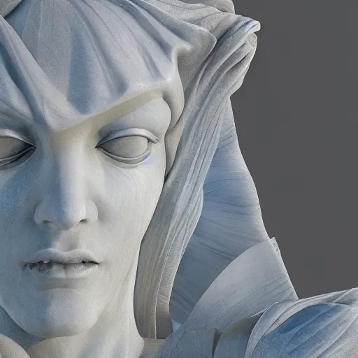 Prompt: a delicate renaissance evil marble sculpture covered with water veil, highly detailed transparent marble cloth, gi, global illumination, physically based rendering, photorealistic, top light, dark background