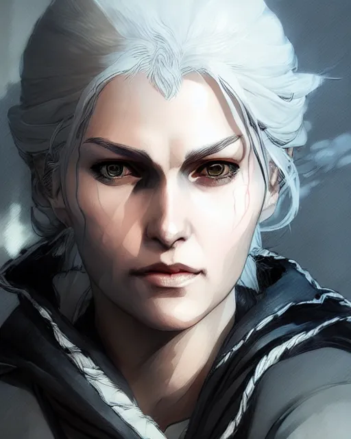 Image similar to portrait of cirilla fiona elen riannon, concept art, sumi - e style, artstation, trending, highly detailed, smooth, focus, art by yoji shinkawa