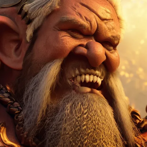 Prompt: a fantasy cinematic shot of a dwarf berserker, close up, face, warhammer, dnd, fighting monsters, octane render, hyperreal, 8 k