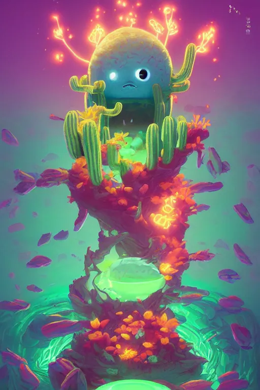 Image similar to roots cactus sushi cristal smurf ghost creature animal sushi cristal very big eye roots cactus elemental flush of force nature micro world fluo fishscale, behance hd by jesper ejsing, by rhads, makoto shinkai and lois van baarle, ilya kuvshinov, rossdraws radiating a glowing aura global illumination ray tracing hdr