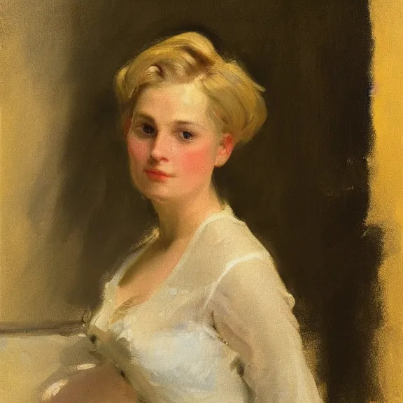 Prompt: closeup portrait of a middle aged maid with blonde hair, by sargent, 1880