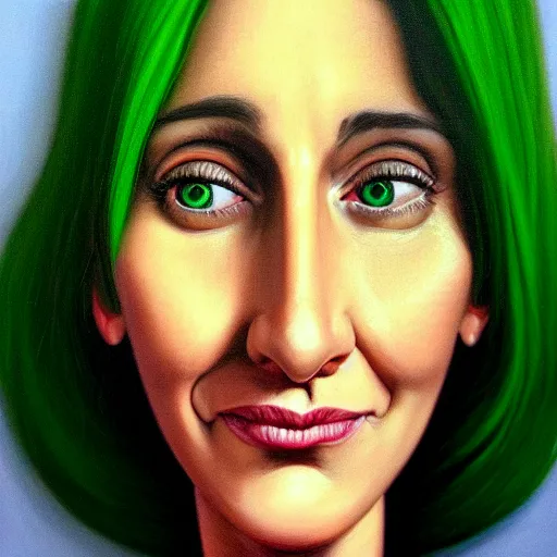 Prompt: headshot portrait, woman, eighties look, smiling, cute nose, green eays, a tear on his cheek, ultra realistic, hyperrealism, perfect faces, fine details, by brom, by gerald, 4 k,