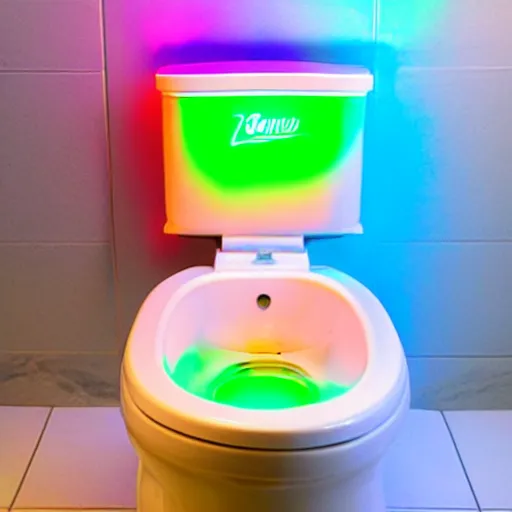 Prompt: rainbow gamer rgb light up toilet