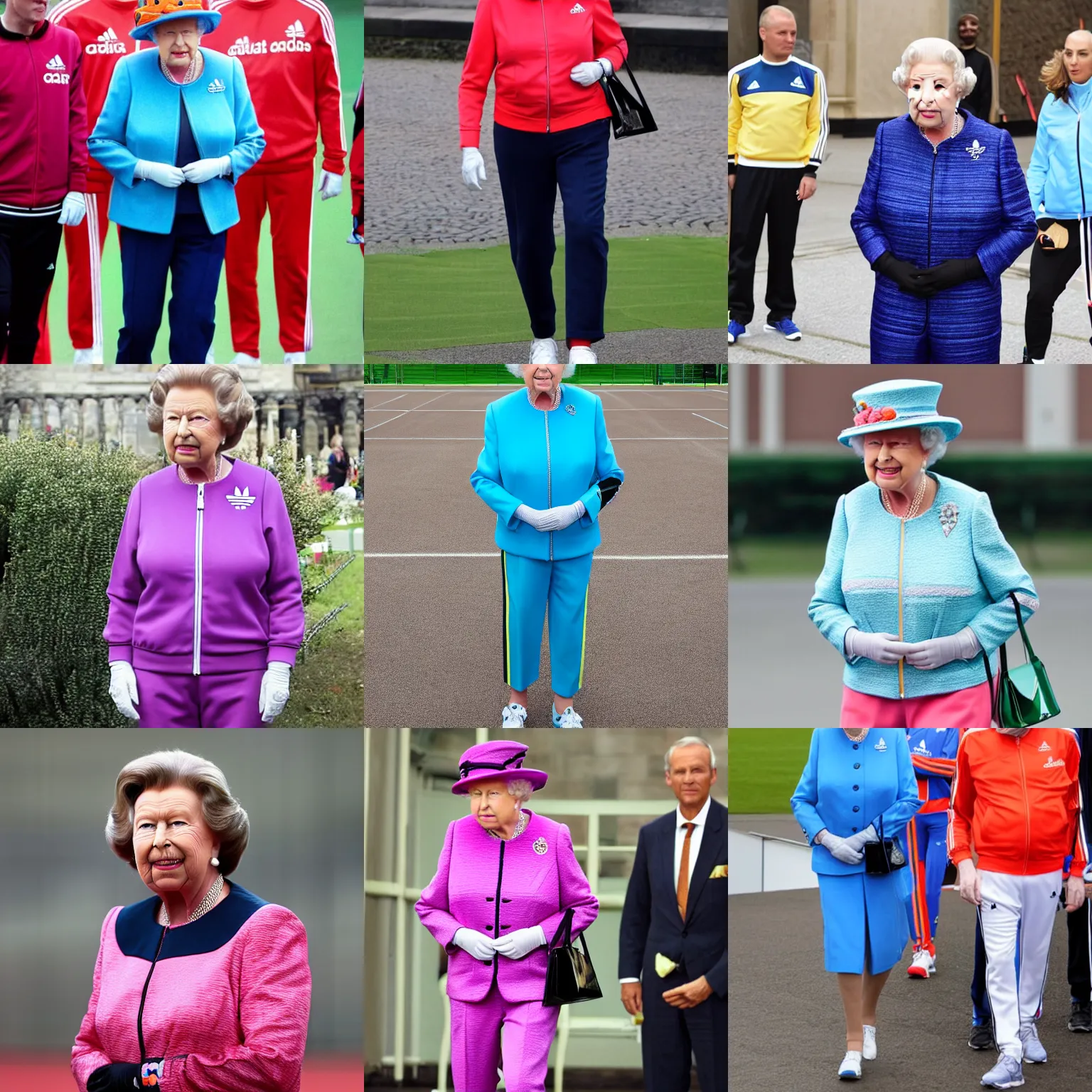 Prompt: queen beatrix wearing an adidas tracksuit