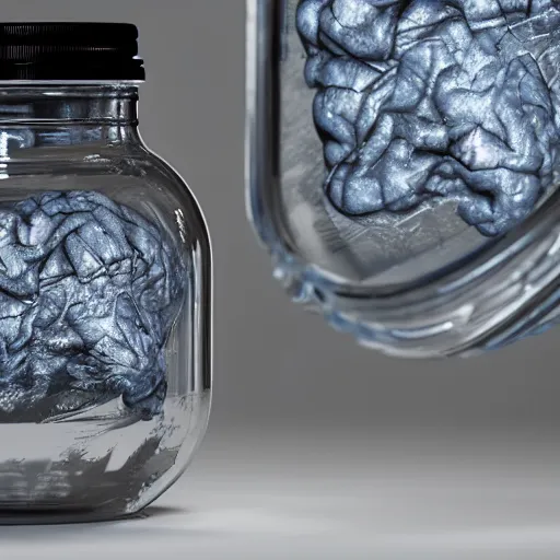 Prompt: octane render photorealistic hyperdetailed vray brain in a clear glass jar filled with dirty water - 9